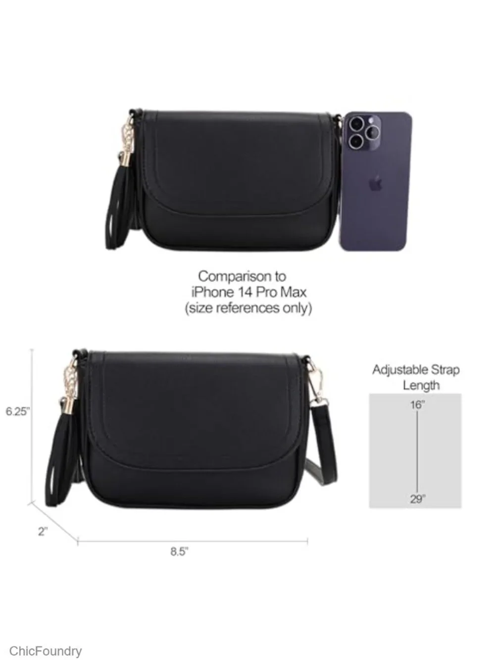Small Crossbody Bag with Tassel Flap Saddle Vegan Leather Shoulder Purse